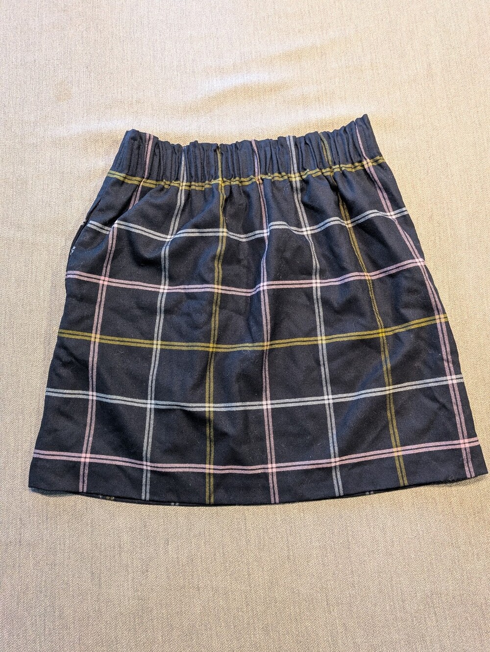 J. Crew Size 0 Blue Plaid Sidewalk Skirt Wool Blend Elastic Waist Lined Women’s